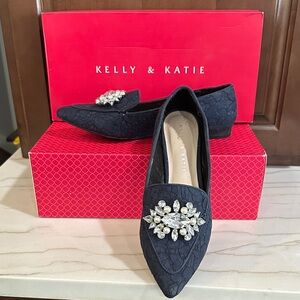 Kelly & Katie Navy Flats with Crystal Accent